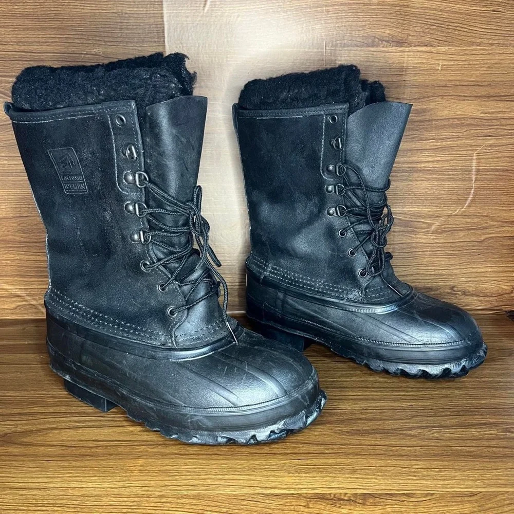 Vtg LaCrosse Iceman chunky fiberglass shank black fleece lined boots Men’s 7